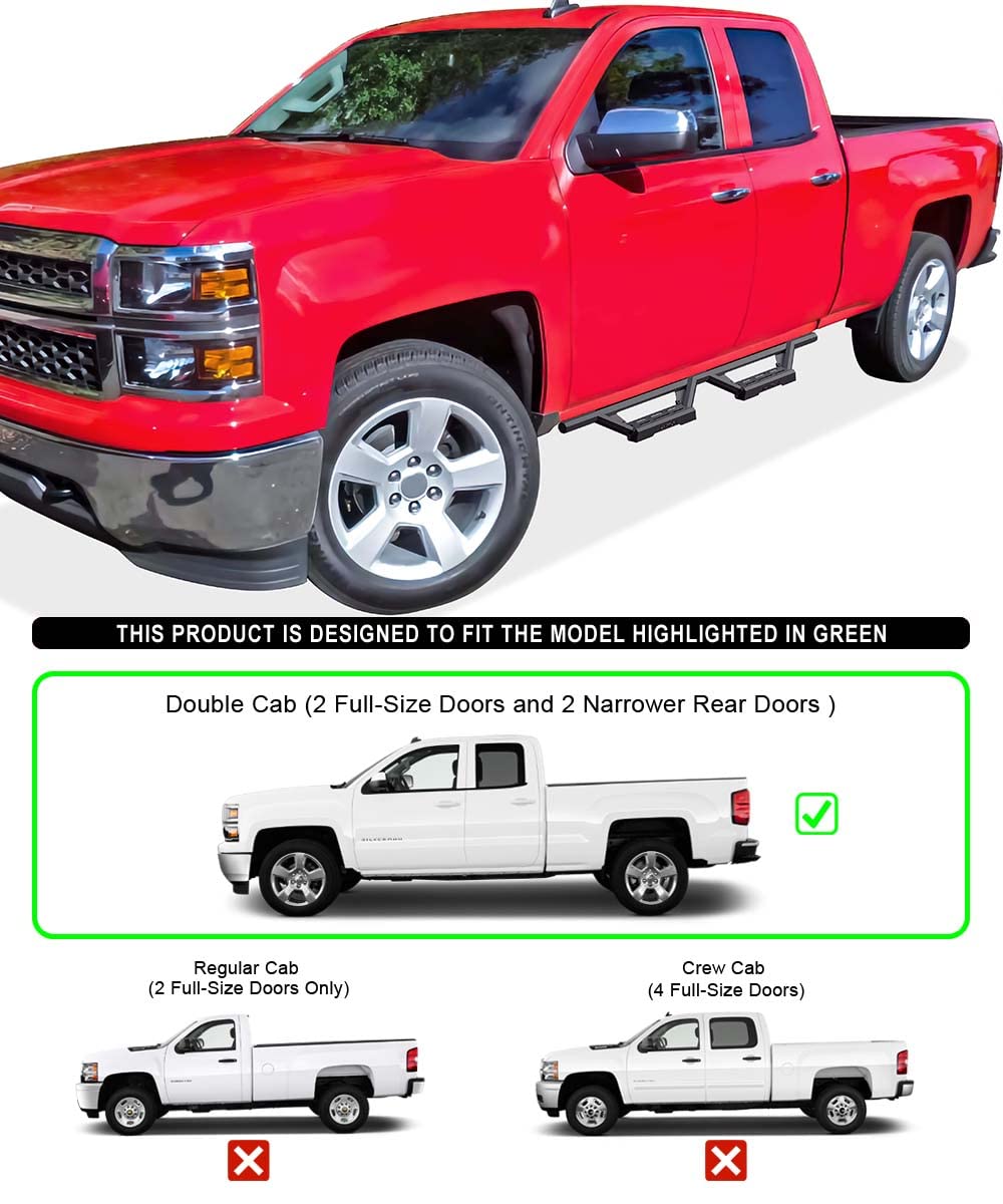 APS Drop Steps Running Boards Compatible with Chevy Silverado GMC Sierra 2007-2018 Extended Cab & 2019 2500/3500 HD | 304 Stainless Steel Side Steps | Anti-Slip | 500lbs Capacity | 5-Year Warranty