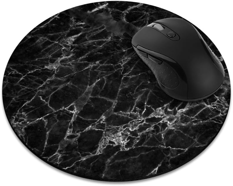 Black Stone Marble Non-Slip Round Mouse pad for Home, Office and Gaming Desk
