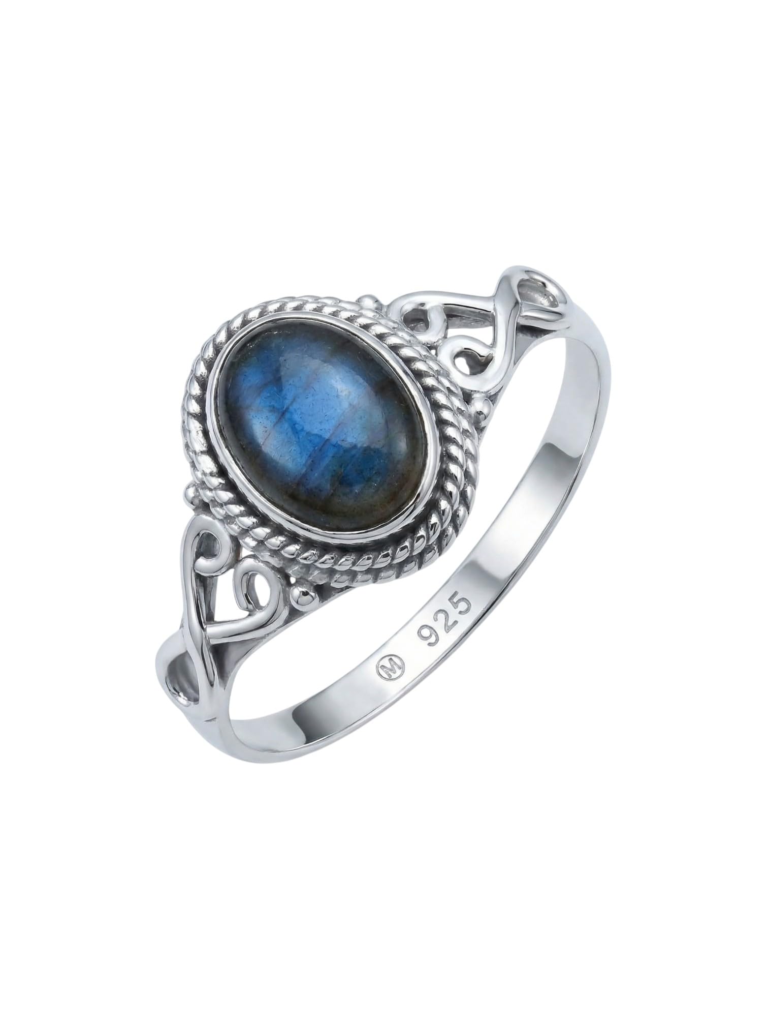 mantraroma Silberring Damen 925 Sterling Silber – ovaler Edelstein Ring, Vintage Statement Ring Schmuck, elegantes Geschenk für Frauen