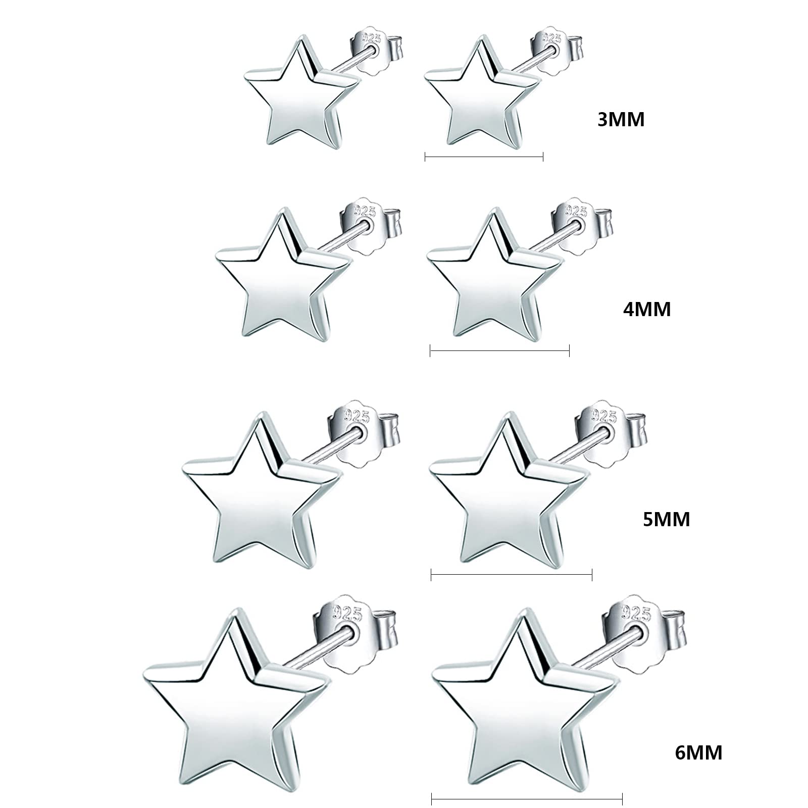 Miancheng Boucles D'oreilles Pendantes En Argent Sterling 925 Avec Trois étoiles Pour Enfants Et Filles, Argent Sterling