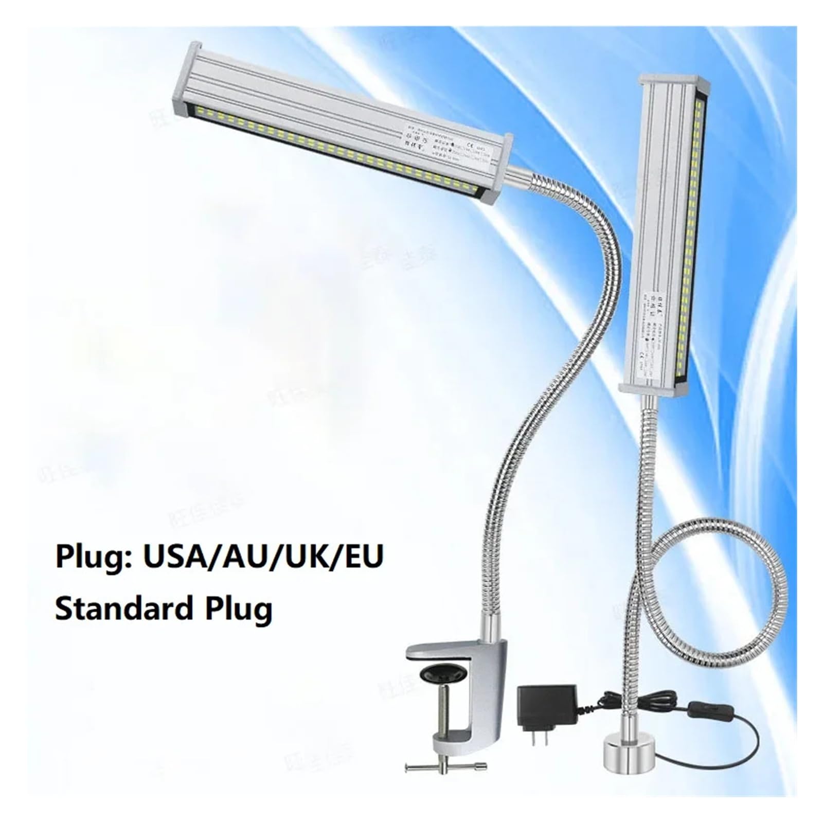 Lampa maszynowa CNC projektor warsztatowy CNC 400 mm, elastyczne ramię, aluminiowa przemysłowa lampa LED 10-220 V (stała podstawa, UK)