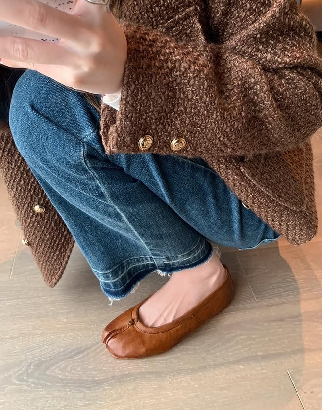 Genuine Leather Tabi Shoes Washed Finish Split Toe Ballet Flats Slip On Minimalist Shoes for Women Comfortable Walking Aesthetic Casual Loafers3