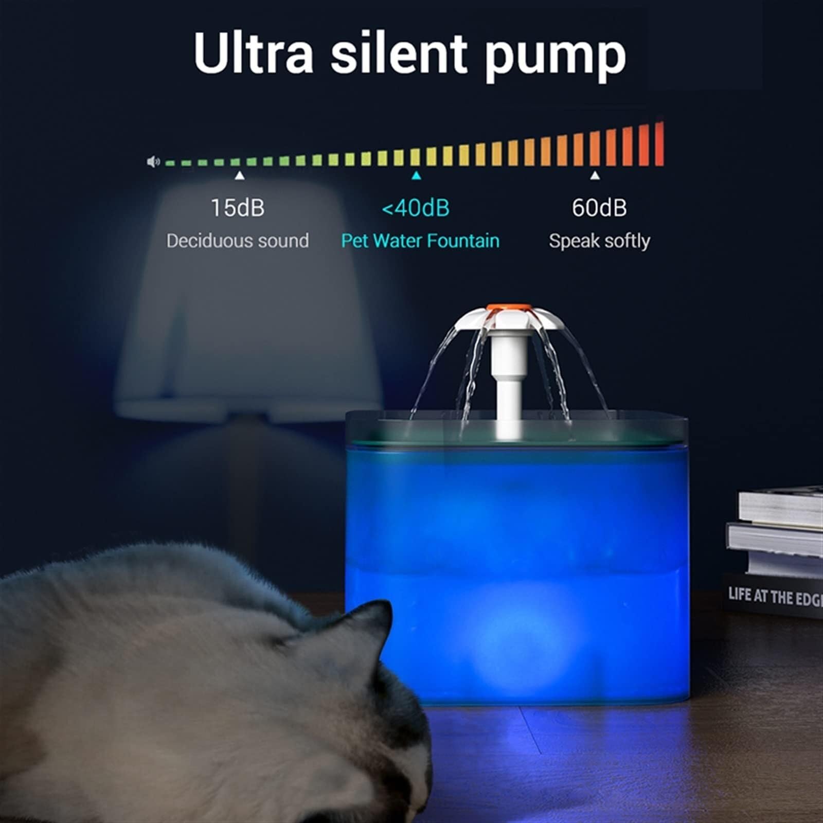 2L Automatic Cat Water Fountain with Quad Filtration, LED Light & Quiet Pump for Pets (Blue) - image 5
