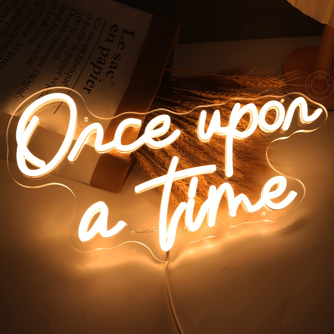SYLHOME Once Upon A Time - Letrero de luz LED de neón para el hogar, dormitorio, habitación de los niños, guardería, decoración de pared, palabras, arte, boda, cumpleaños, estantería, regalos de