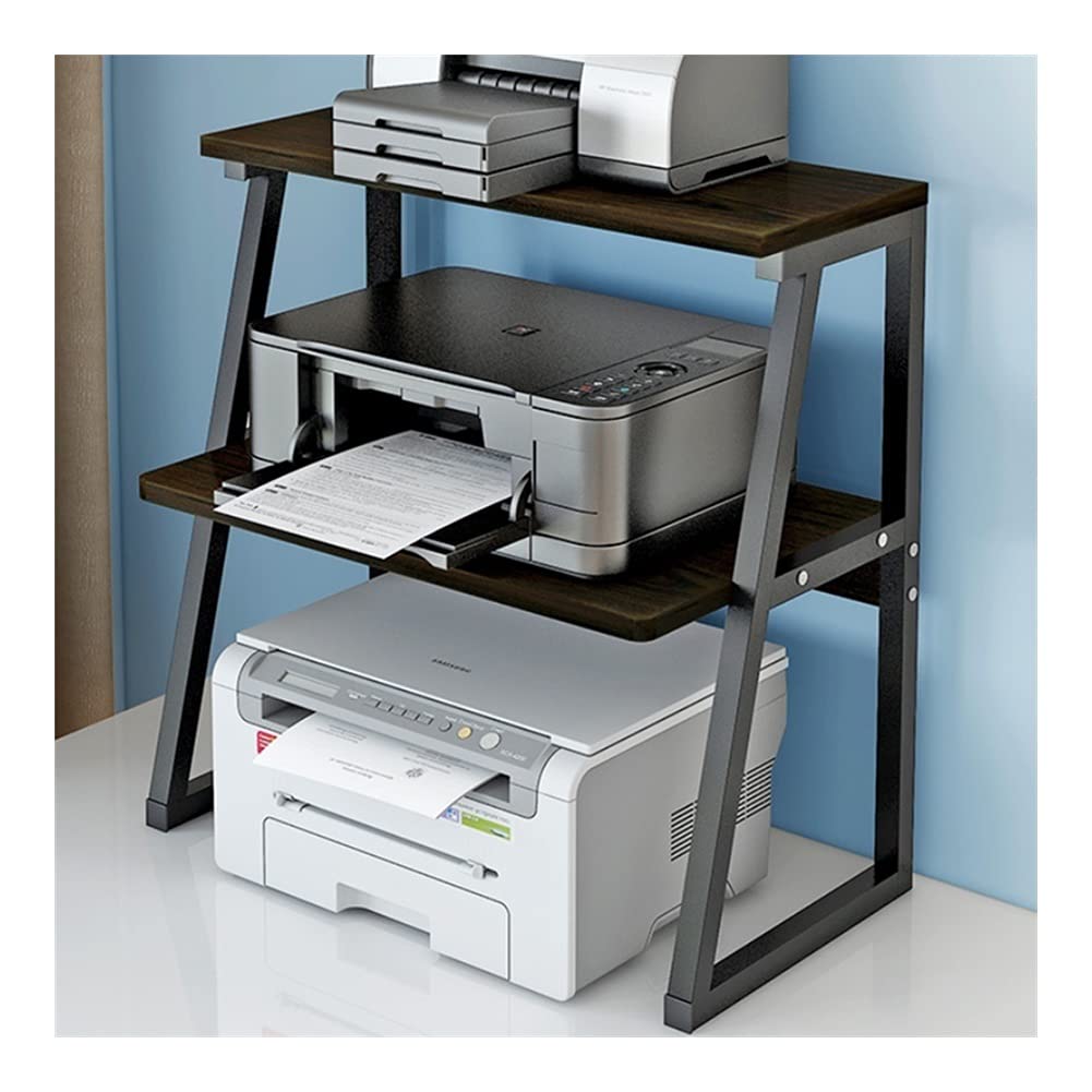 IEOWY Printer stand,Black 3-Tier Desktop Printer Stand with Cabinet, Anti-Skid Printer Shelf, Home Office Organizer, Multi-Layer Storage Solution for Printers and Supplies