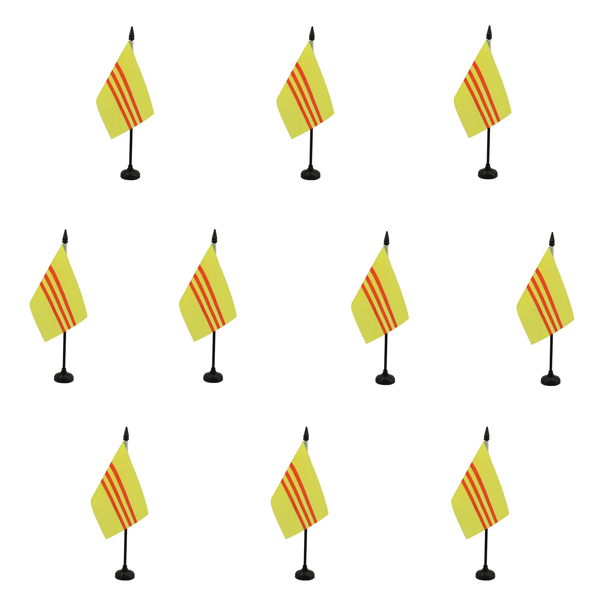 AZ FLAG - Set of 10 South Vietnam Table Flag 4'' x 6'' - 10 Small Vietnamese Office Flags 100% Polyester 15 x 10 cm - Mini Desk Flag with 10'' Pole and Black Plastic Base โ image 1