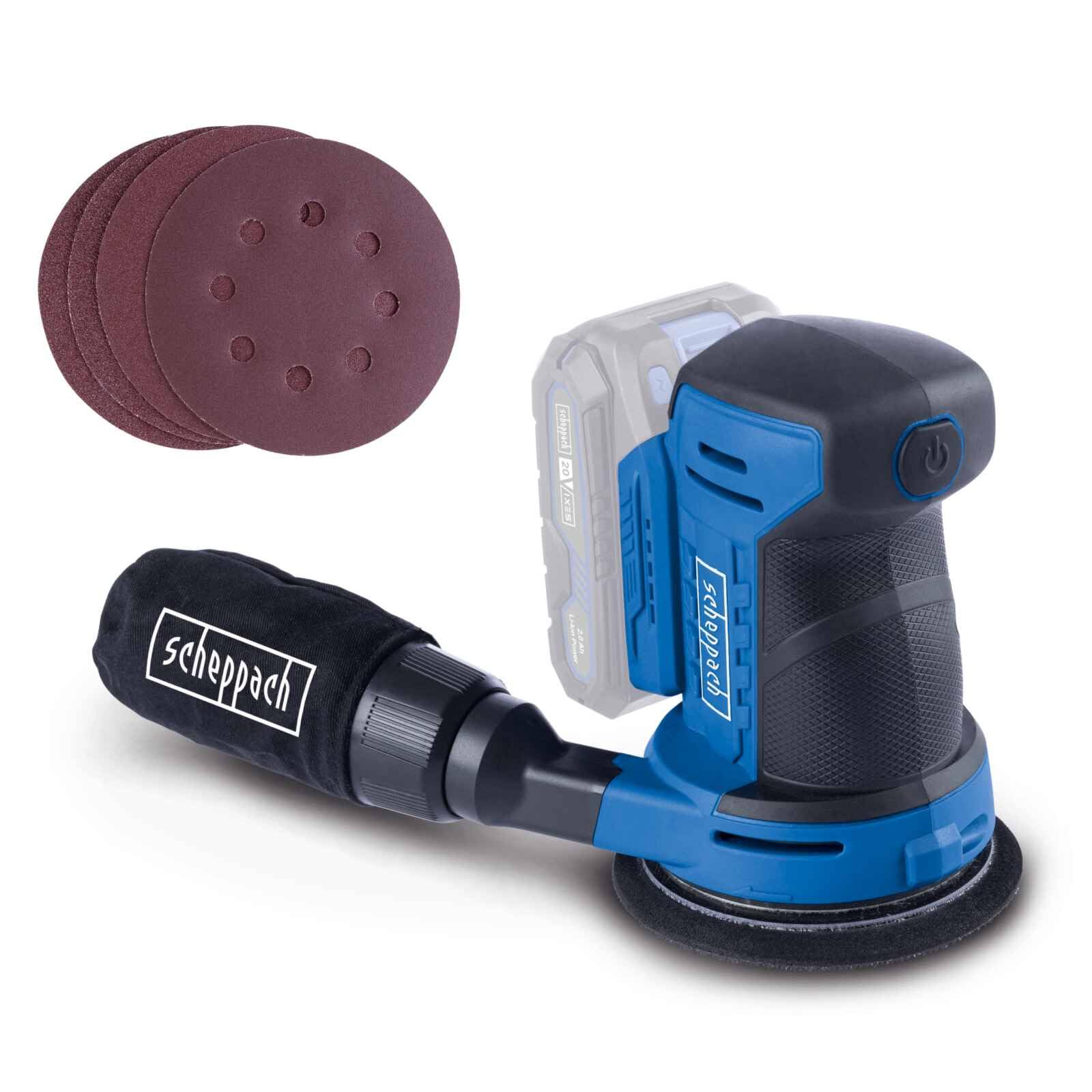 Scheppach Cordless Random Orbital Sander C-Obs125-X 20V Grinding Machine With Soft Start | Sanding Disc Diameter 125 Mm | Oscillating Circle 2 Mm | Soft Grip Handle & Dust Extraction | 20 V Ixes