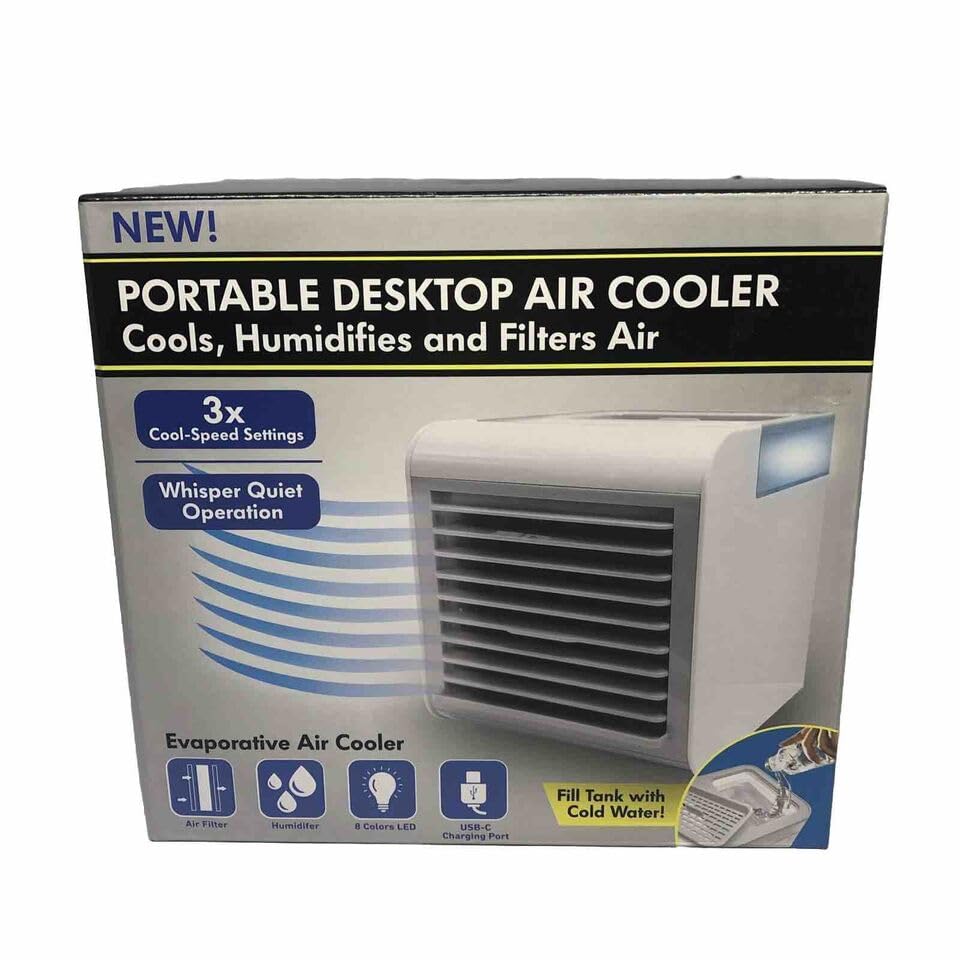 Portable Air Cooler, Air Conditioner, Evaporative Mini Air Cooler with 3 Speeds, 7 Colors. Desktop Cooling fan., 03349