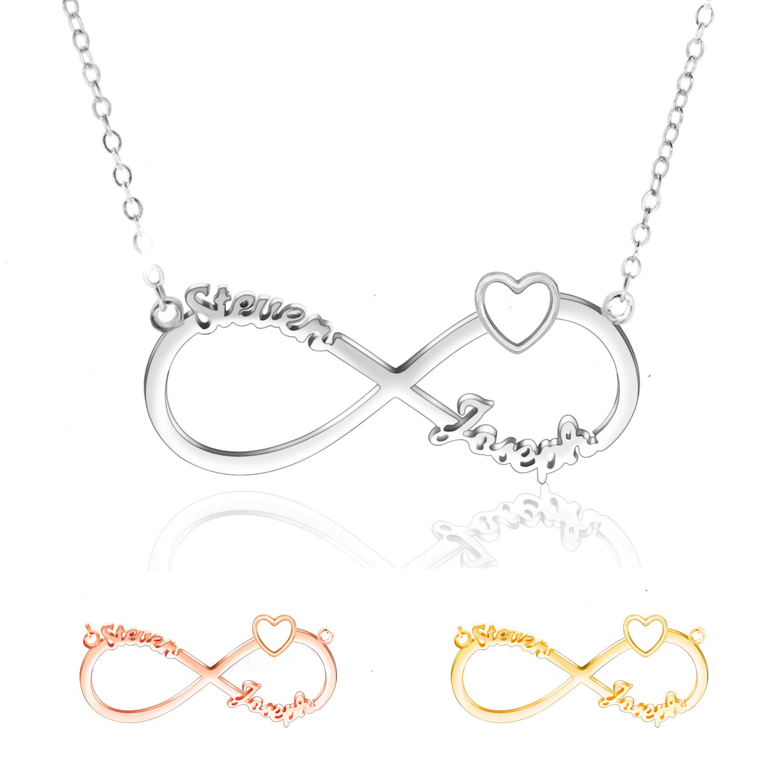 AmlionCollar Con Nombre Personalizado, Collar Infinito Plata 925 Mejores Amigas Collares, Collares Mujer & Hombres,Collar De Corazón