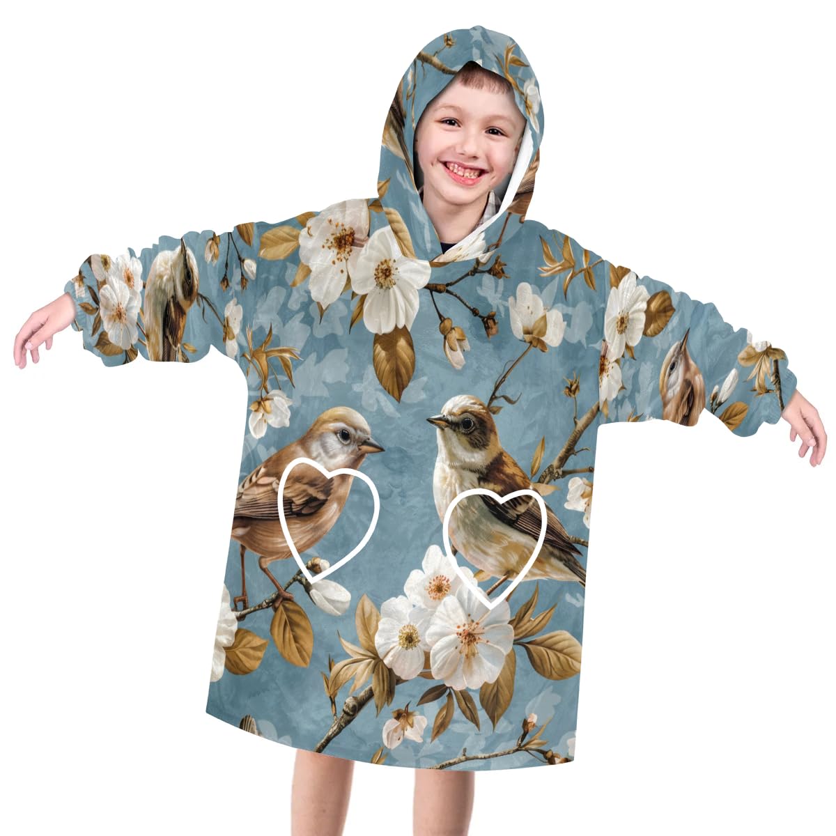 Wearable Blanket Hoodie for Kids, Cute Bird Fleece Sweatshirt Blanket Oversized Blanket Sweatshirt with Pocket Flannel Warm Hooded Blanket 6-10 Year Old Girl Boy Gift, One Size