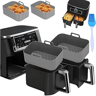 2PCS Ninja air Fryer Silicone Liners with Brush, Reusable Ninja Silicone air Fryer Liners 9.5l,Ninja air Fryer Liners AF400UK &AF300UK, Ninja Dual air Fryer Accessories for Air Fryer, Oven, Microwave
