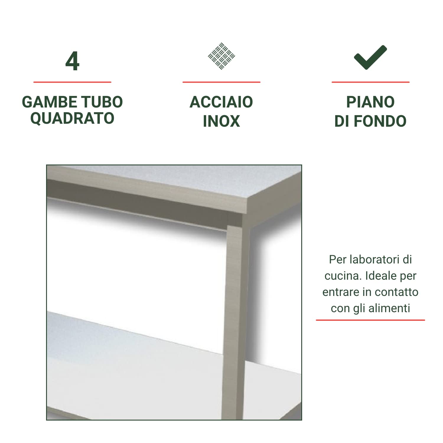 Ristoattrezzature Tavolo in Acciaio Inox Professionale 170x60x85h - Piano di Lavoro per Cucine, Ristoranti, Pizzerie