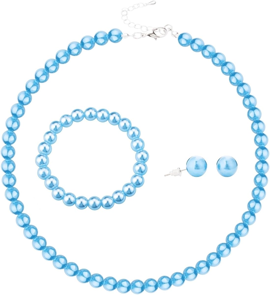 3Pcs Simulated Multicolor Pearl Necklace Earrings Bracelet Set Imitation Pearl Beads Strand Elegant Bridal Wedding Birthday Valentine Vintage Costume Jewelry for Women