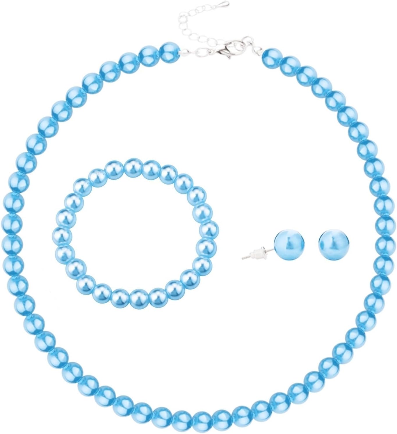 3Pcs Simulated Multicolor Pearl Necklace Earrings Bracelet Set Imitation Pearl Beads Strand Elegant Bridal Wedding Birthday Valentine Vintage Costume Jewelry for Women