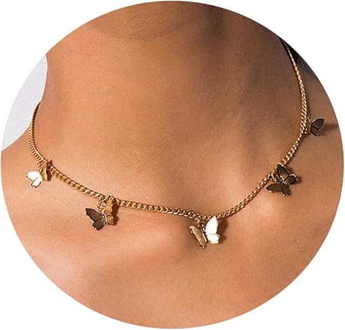 Dainty Gold Butterfly Bow Necklace for Women,18k Gold Plated Choker Necklaces for Women Waterproof & Daily & Simple, Gold Jewelry for Women