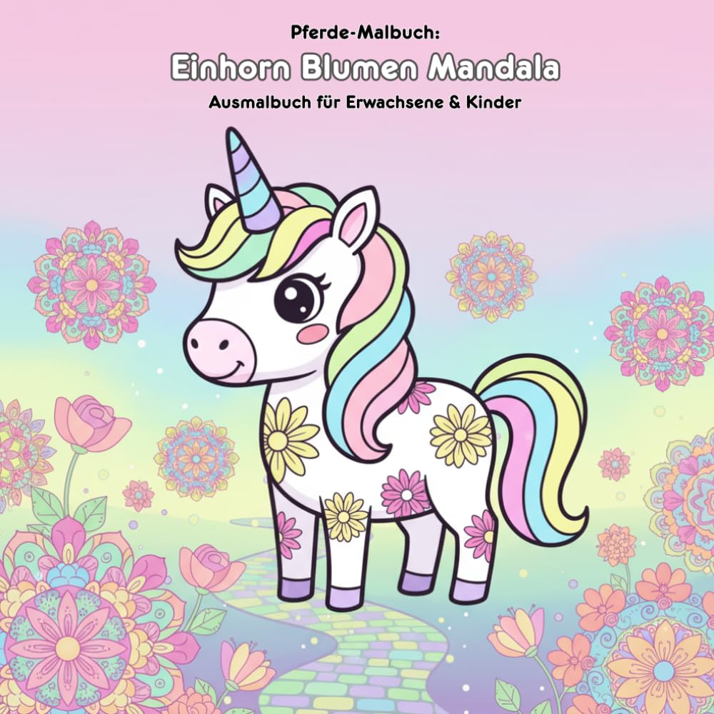 Einhorn Blumen Mandala: Geschichte & Malbuch für Kinder: Für Erwachsene & Kinder: 36 Magische Ausmalbilder, 21.59 x 21.59 cm – Eine Einhorngeschichte mit wunderschönen Blumenmandalas zum Ausmalen