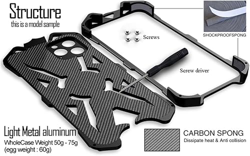 Miniatura 3 de Funda de aluminio de diseño fresco compatible con Redmi K40 Gaming Edition, Rock Punk Style Arm Shield Premium Aerospace Aluminio Metal a prueba de