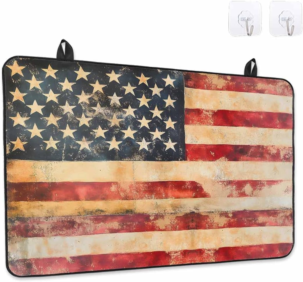 4th of July Stove Top Cover Flag Day Stove Cover for Electric Stove Top Patriotic Stars Retro Independence Day Glass Cooktop Covers Anti-Slip Mat Heat Resistant Countertop Protector 28.5"x20.5"