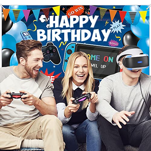 Video Game Birthday Backdrop, Happy Birthday Gaming Banner, Gaming Theme Party Background Photo Props, Video Game Birthday Party Decoration For Kids Boys Girls(6X3.6Ft) #TOP5