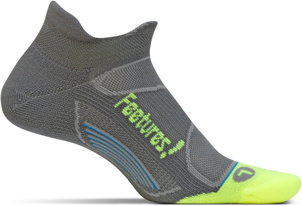 Feetures! Elite Light Cushion No Show Tab Socks, Medium, Graphite/Reflector