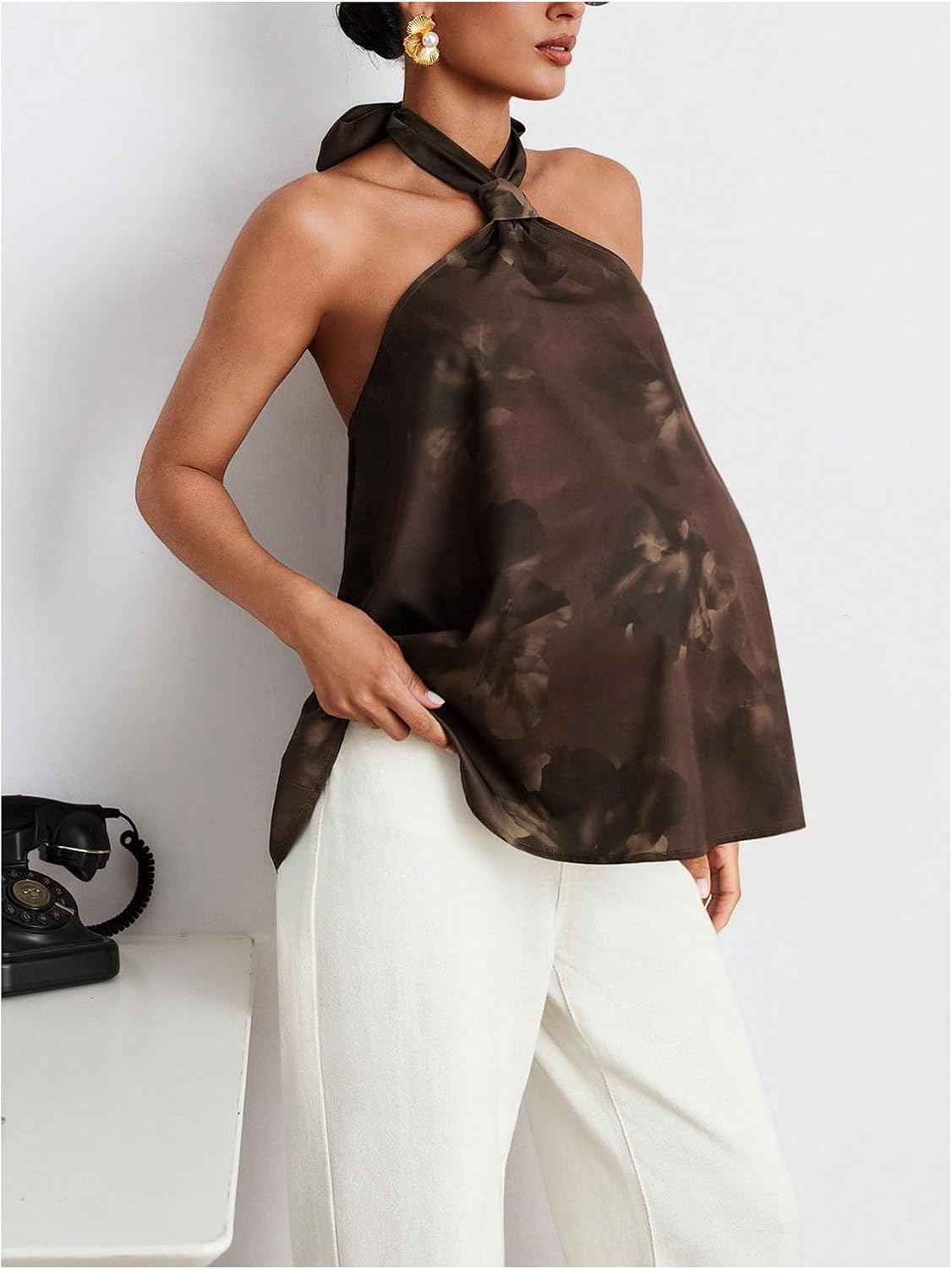 MakeMeChic Women's Maternity Clothes Halter Top Tie Backless Pregnancy Tops