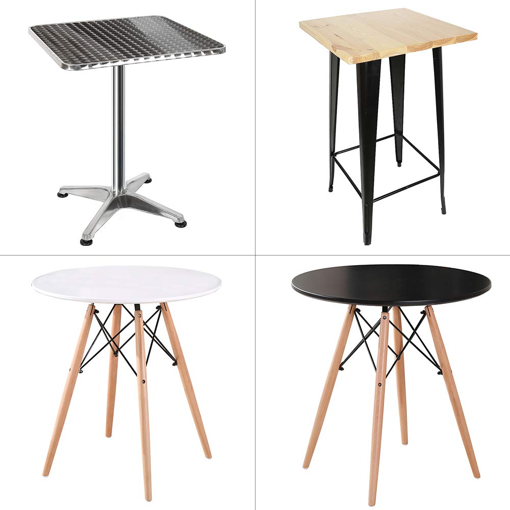 HUOLE Mesas Altas Mesa de Bar de Estilo Industrial para 2-4 Personas, Patas de Mesa de Metal Negro, Madera Natural-60 * 60 * 110cm (Color Madera)