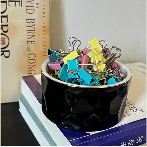 Miniatura 4 de Soporte de clip de papel de cerámica Organizador dispensador de clip de papel de cerámica para escritorio de oficina Soporte de clip (negro)