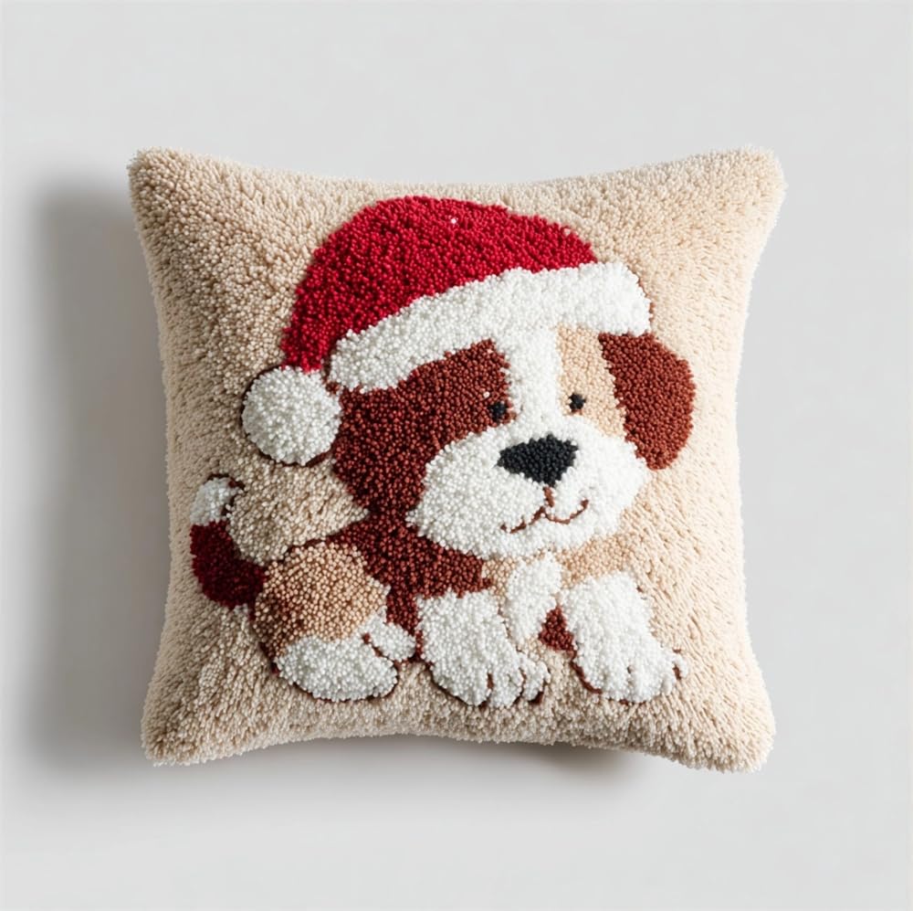 FWRTYCB Latch Hook Kits for Adults,Christmas Puppy Pillow Sofa Cushion