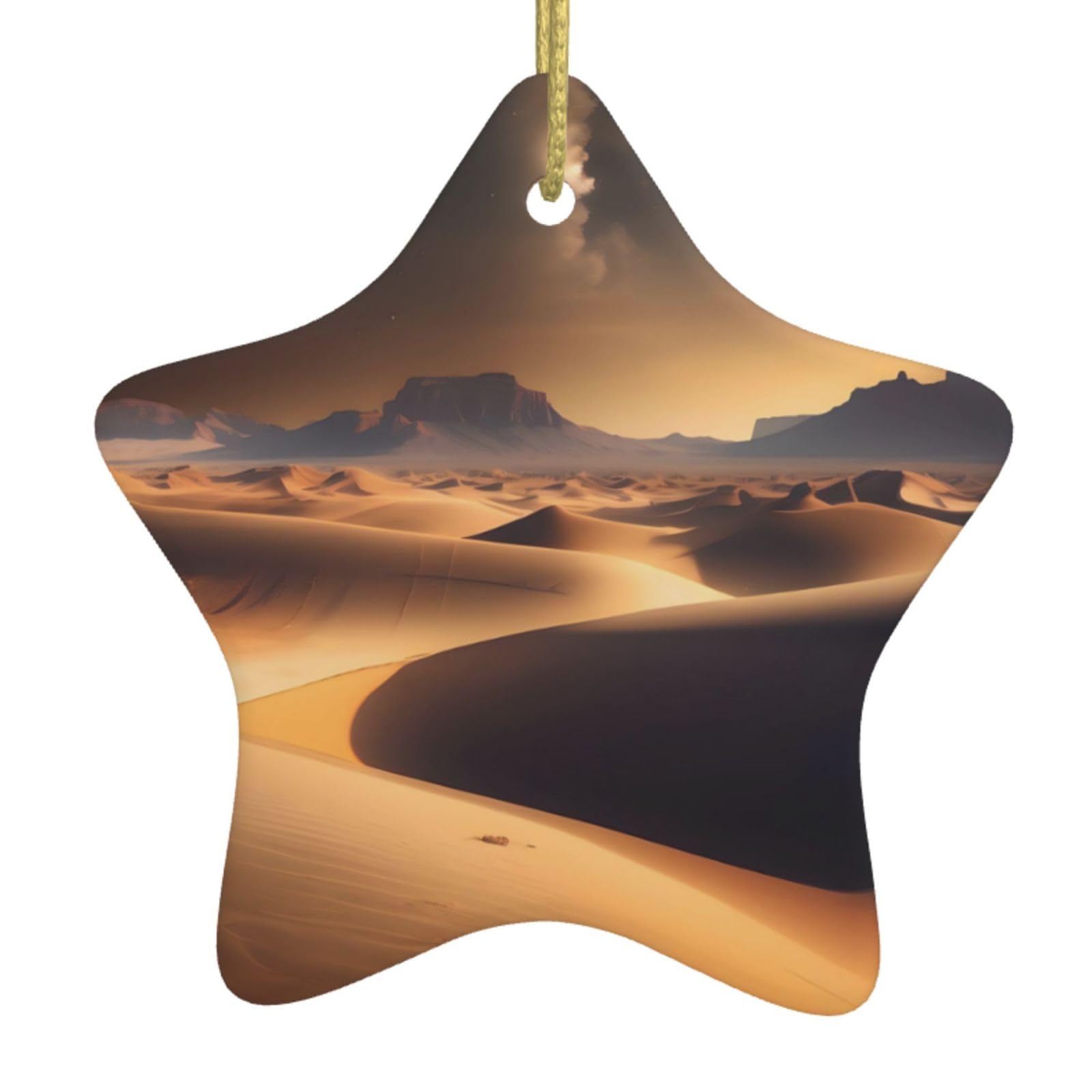 Desert Stars Christmas Ceramic Star Pendant with Punched Holes and Gold Wire Rope, Christmas Tree Home Decoration