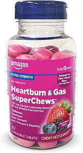 Amazon Basic Care Heartburn & Gas SuperChews Chewable Tablets, Mixed Berry, 82 Count