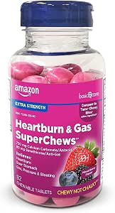 Amazon Basic Care Heartburn & Gas SuperChews Chewable Tablets, Mixed Berry, 82 Count