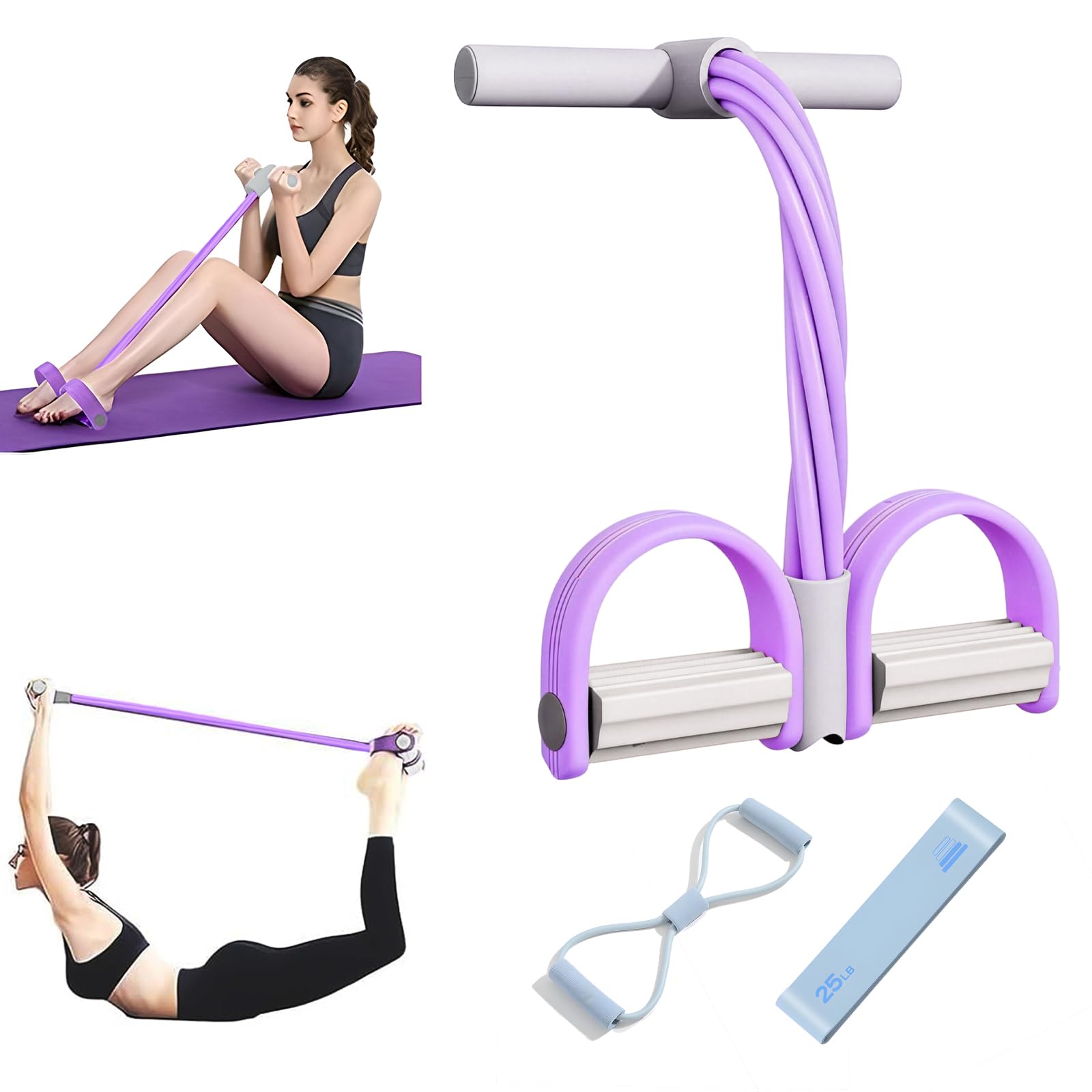 Pedal Widerstandsband mit Griff, Bauchtrainer für Zuhause, Sit Up Trainingsgeräte Bodybuilding Expander, 6 Tubes Elastische Zugseil, Resistance Bands Fitnessgeräte für Zuhause Abnehmen Training