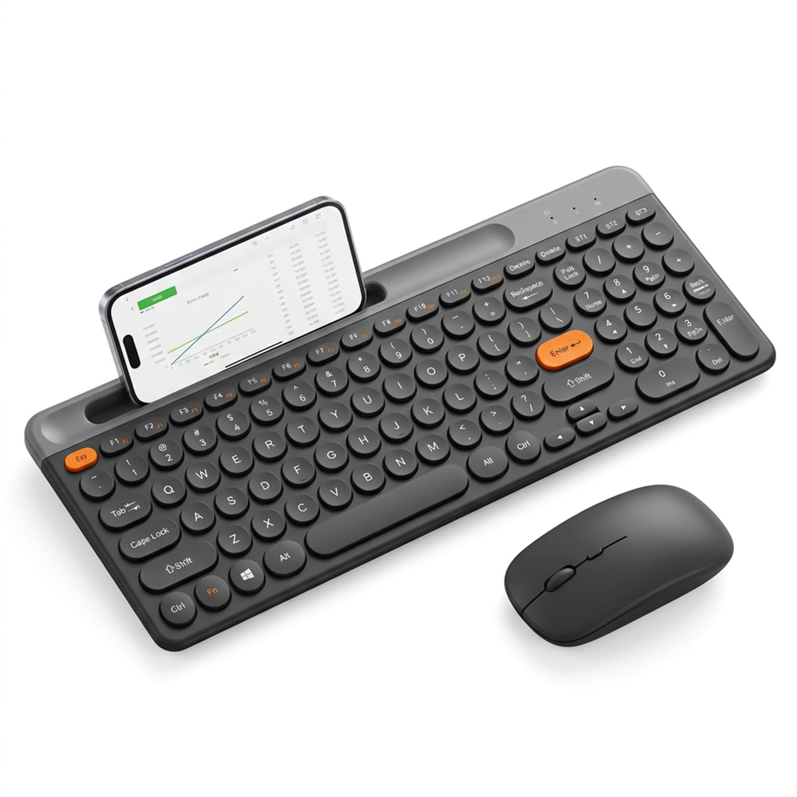 Bluetooth Keyboard Mouse Combo, Dual Multi-Device Wireless Keyboard with Phone Holder, Ultra-Compact 78-Key Layout, Quiet Keys & Rechargeable, for Windows PC Laptop (Black)-image-46
