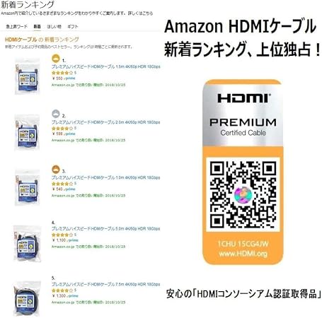 Amazon プレミアムハイスピード Hdmiケーブル 1 0m 4k 60p Hdr 18gbps テラゾン Terazon Hdmi ケーブル