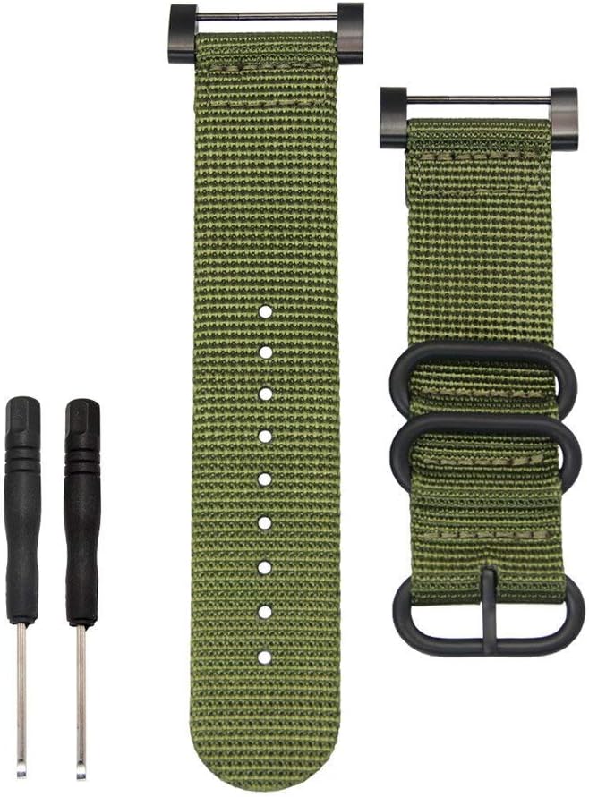 Watch Band for Suunto Core - Nylon Canvas Strap Replacement Kit Green - 24mm Strap - Includes Lugs Adapter & Screw Tools