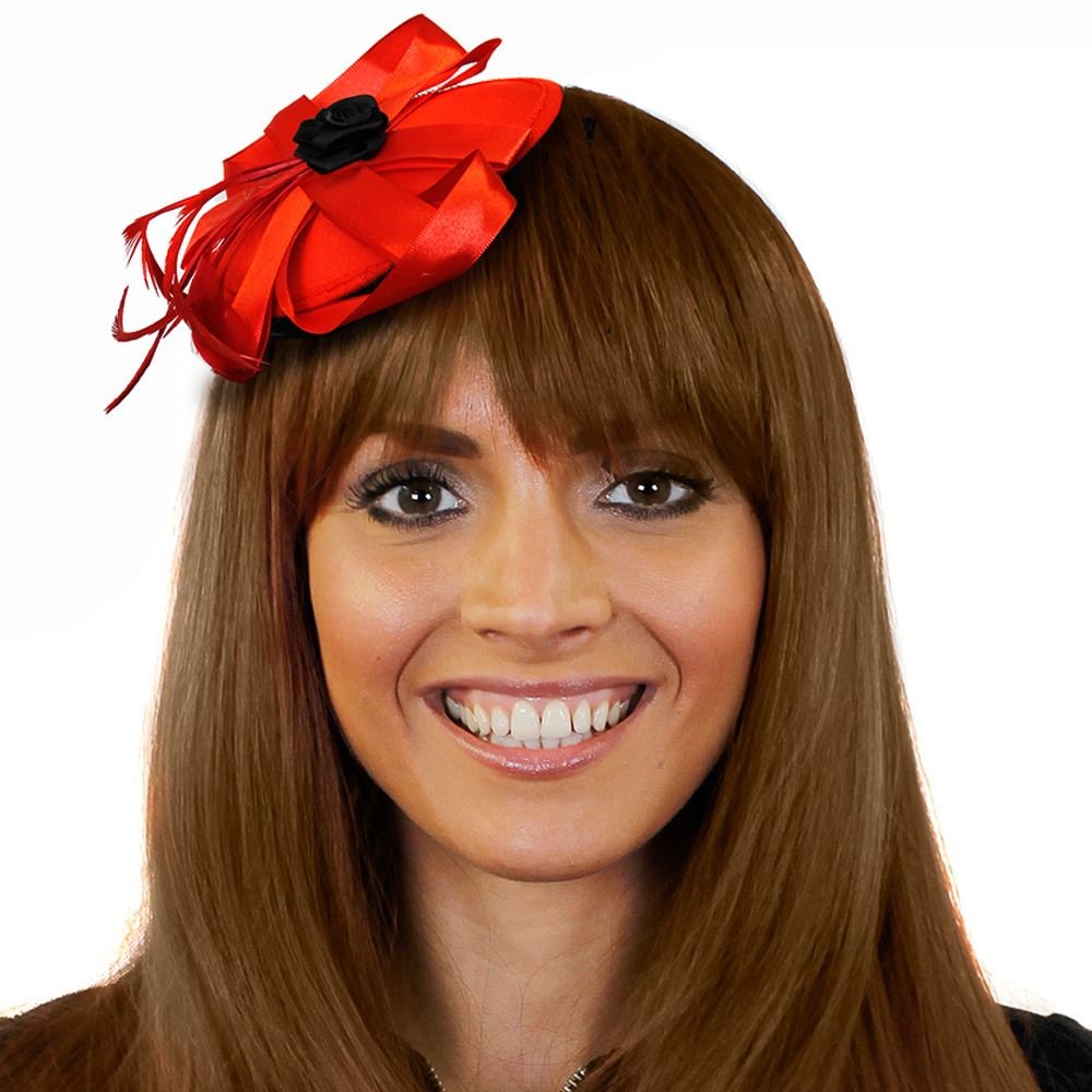 ADULTS MINI FASCINATOR HAT HEADPIECE LADIES FANCY DRESS ACCESSORY IN RED - MOULIN ROUGE CABERET ACCESSORY (RED - PACK OF 24)