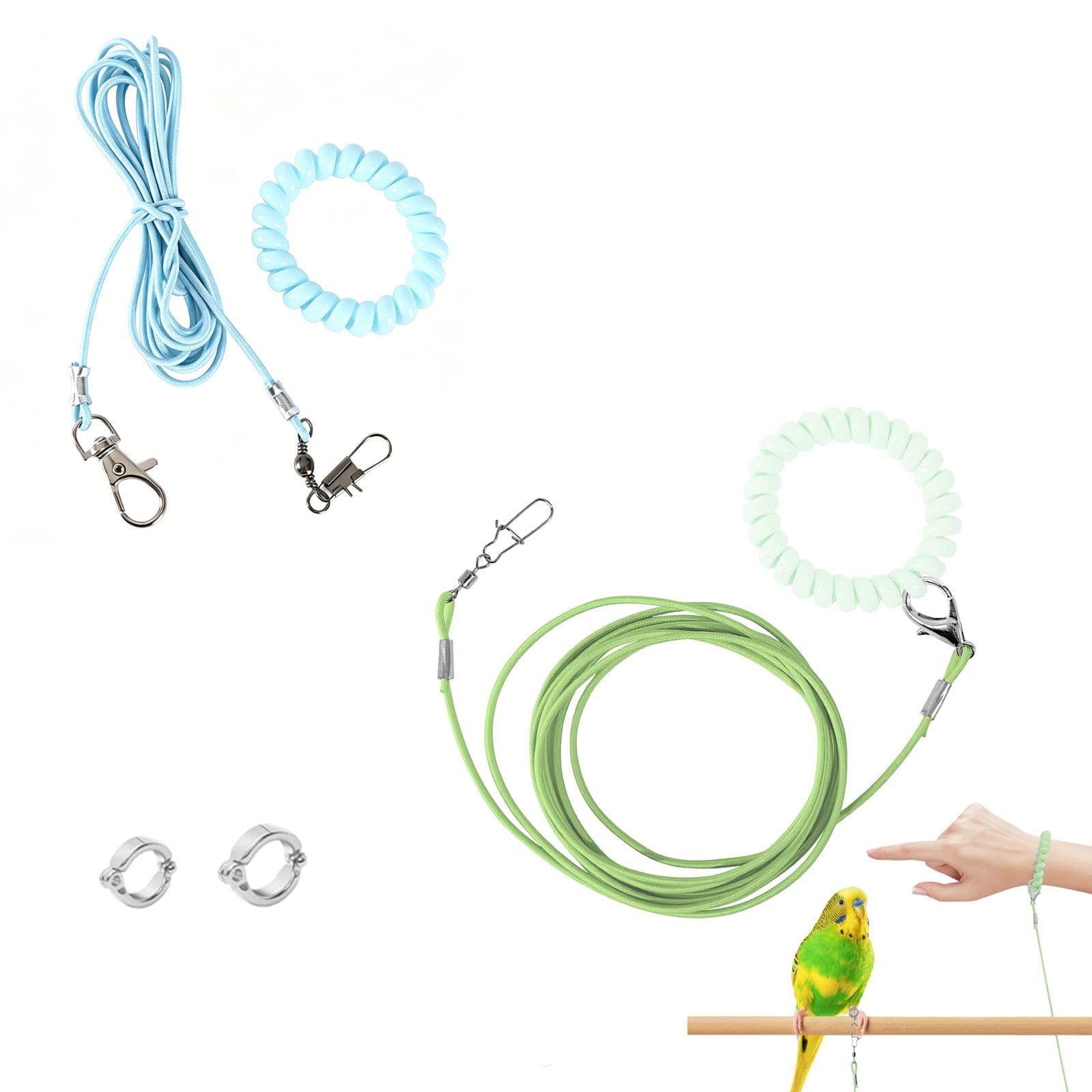 Parrot Harness, 4 Piece Bird Leash Set, 3 Meter Blue and Green Flight Lines with Leg Bands, Training Accessories for Pet Birds, Outdoor Flying Control-picture-10