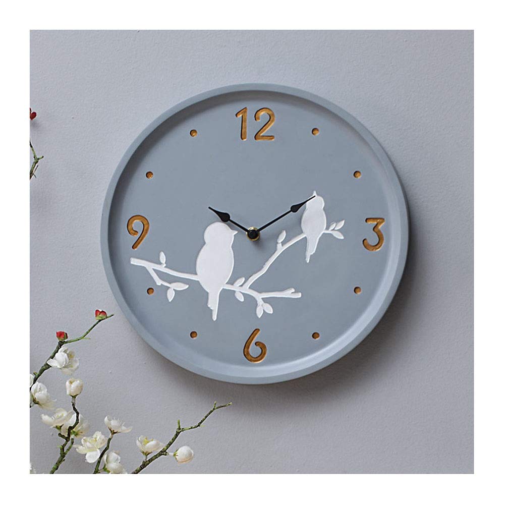 Relojes de Pared Nórdicos Modernos Creativos Que Funcionan con Pilas sin Tictac Silencioso Cuarzo Rústico Pájaro Decoración Personalizada Dormitorio Sala de Estar Reloj/Blue