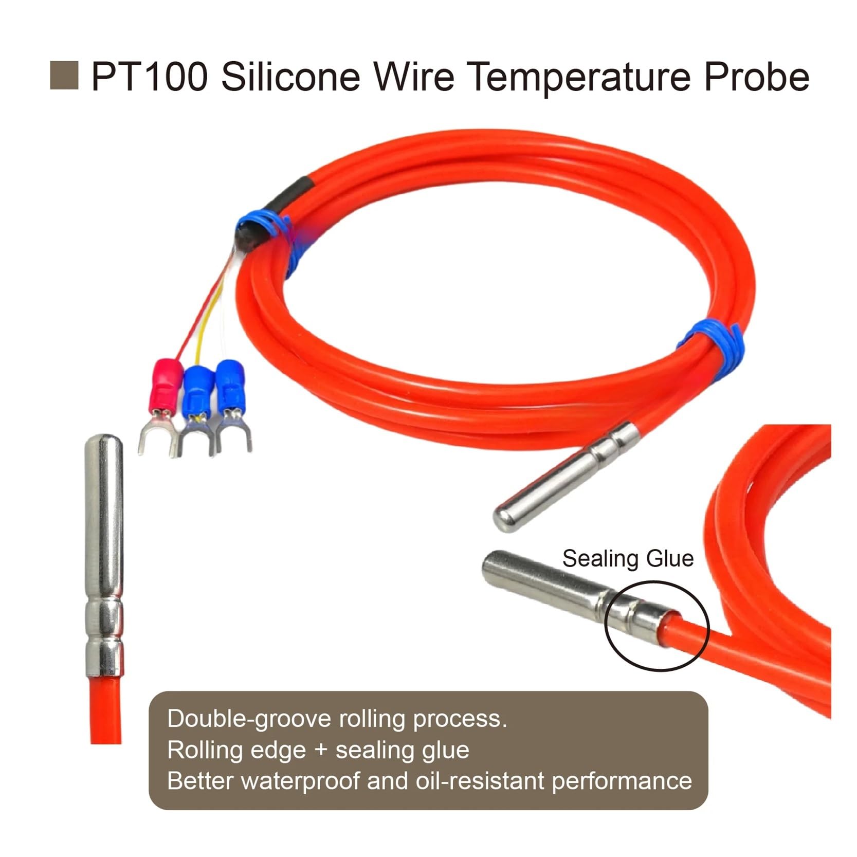 Sonda de cable del sensor de temperatura PT100, sensor de calor industrial a prueba de aceite de acero inoxidable(3.0m)