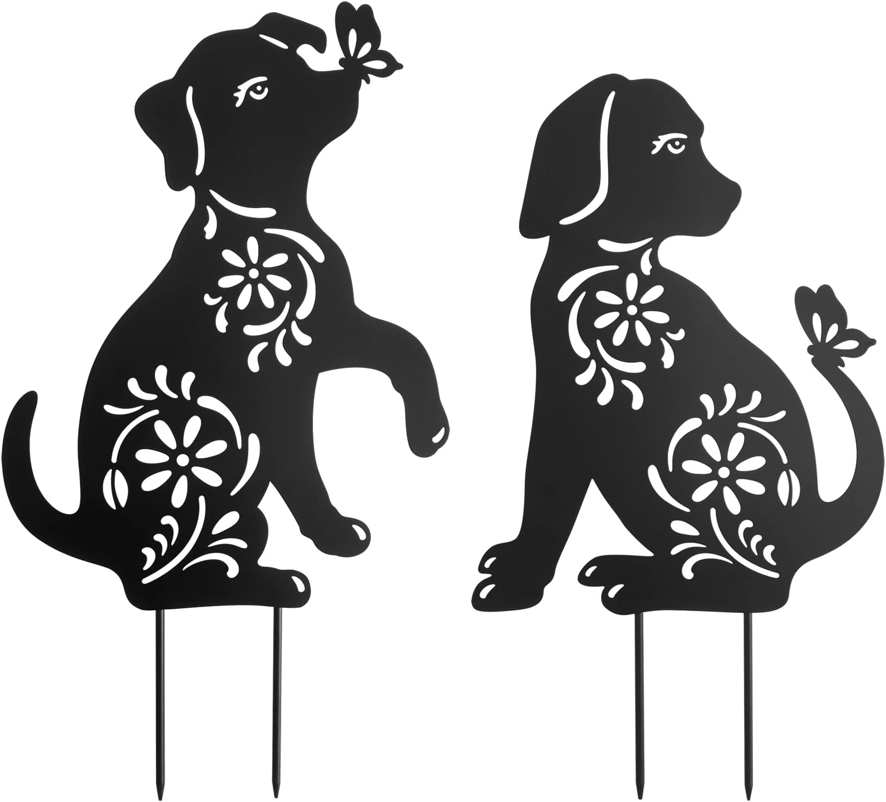 Metal Dog Garden Stake,Metal Dog Garden Decor for Outside,Patio,Outdoor,Charming Set of 2 Dogs Statues for Garden