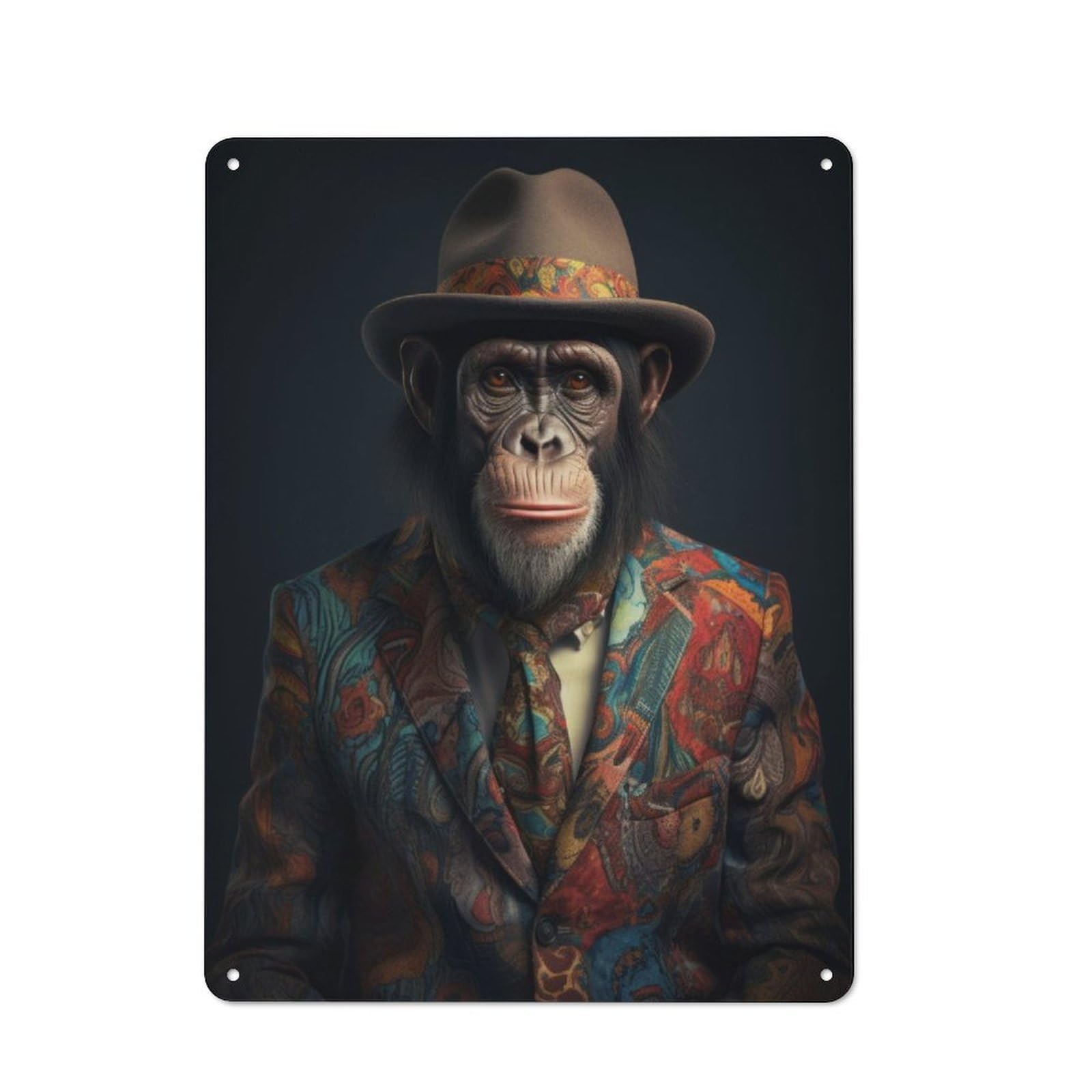 Junmoney Chimpanzee In Boho Suit Vintage Retro Metal Sign 40X30cm, Vintage Wall Decor For Kitchen, Hallway, Bar Or Small Cafe