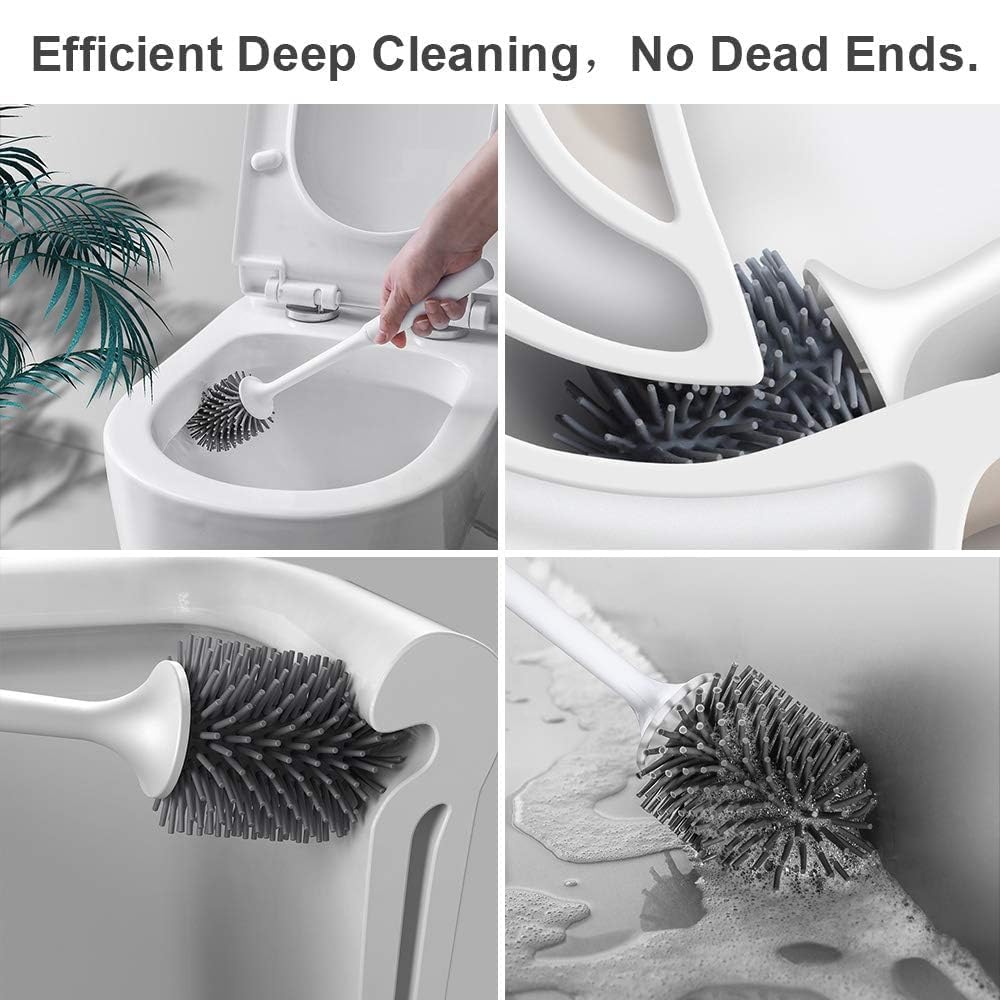 Cazuela Toilet Bowl Brush and Holder Bathroom Storage Cleaning, Bathroom Accessories Toilet Bowl Cleaners with Silicone Bristles, Cleaning Supplies Toilet Cleaner Brush Bathroom Set 4