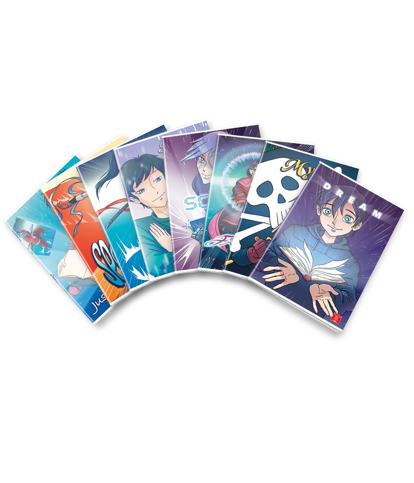 Pigna, Manga Notebook, Glossy Varnish Cover, A4 21 x 29.7 cm, 42 Sheets 80 g/m², Ruled Sheets with Margins for 4th and 5th Grade, Assorted Covers, Pack of 10