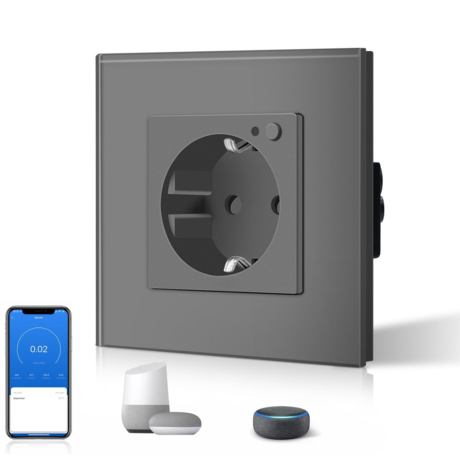 BSEED Enchufe Inteligente con 20W USB y Tipo C,Mate Enchufe Pared Wifi con Medidor Consumo,Control Remoto por APP & Voz,Requiere Cable Neutro,1 Enchufe,Blanco 86mm — view 52