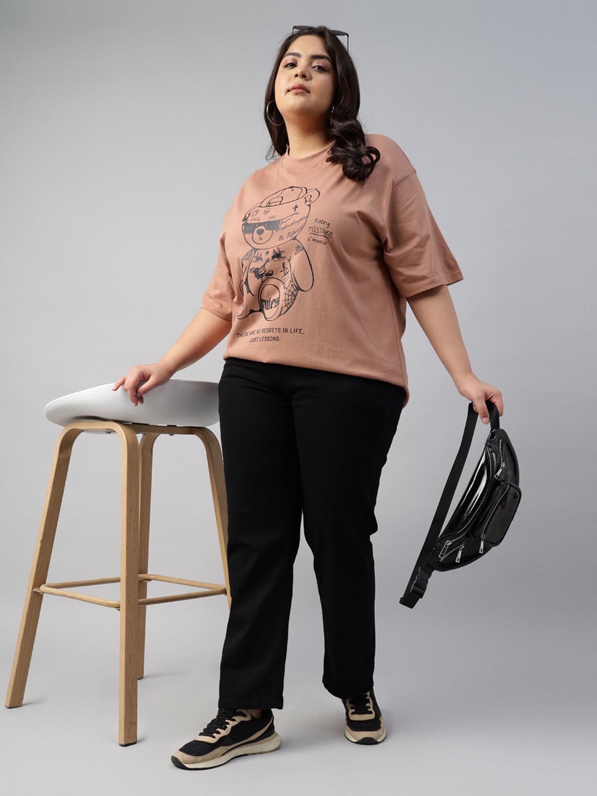 JUNEBERRY Bardzo duże damskie koszulki, 100% czysta bawełna, luźny krój, opadające ramiona, nadruk graficzny, duże rozmiary, 2 sztuki (rozmiary 2XL do 5XL)