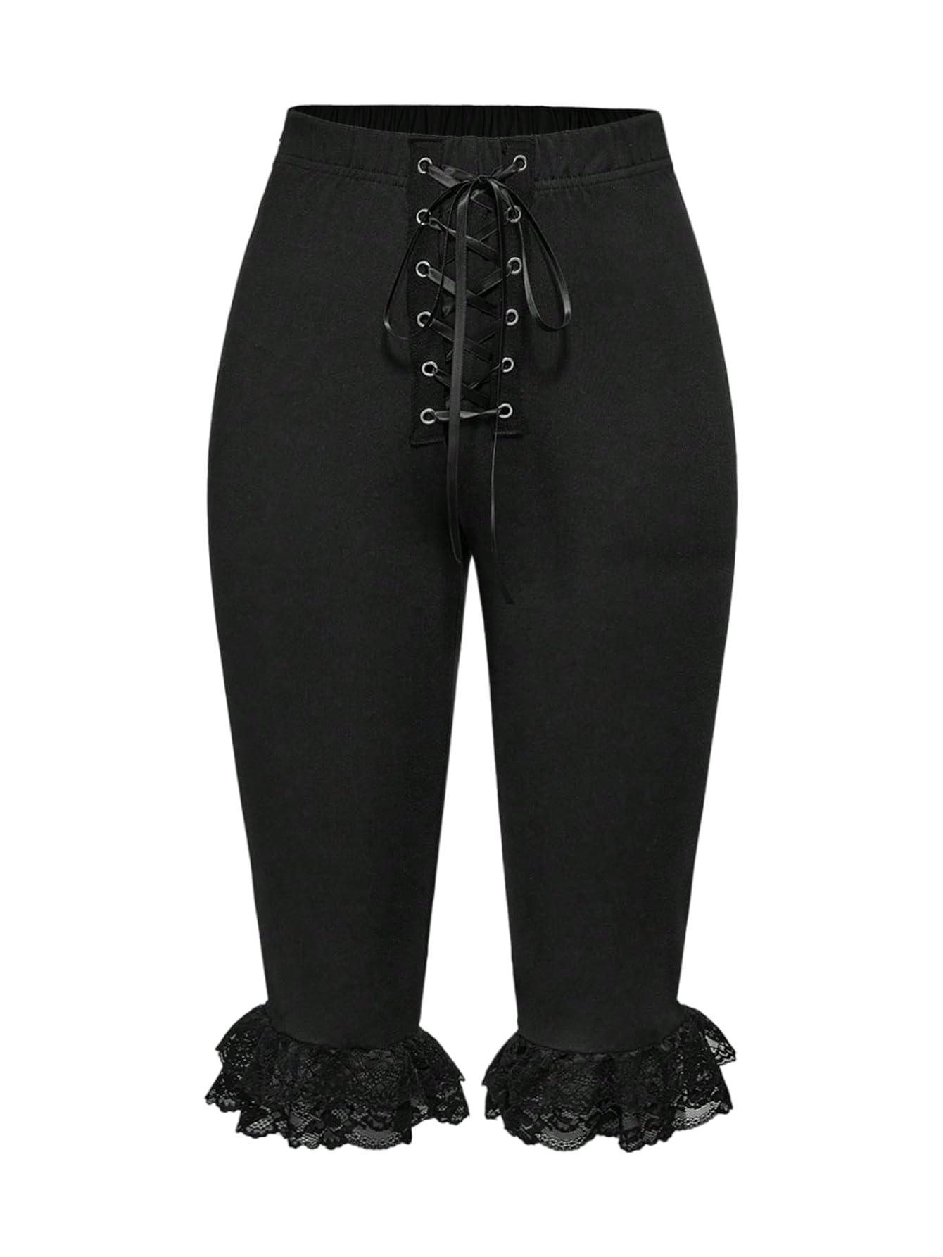 MakeMeChic Womens Lace Capri Pants Elastic Waist Lace Up Layered Ruffle Cropped Leggings