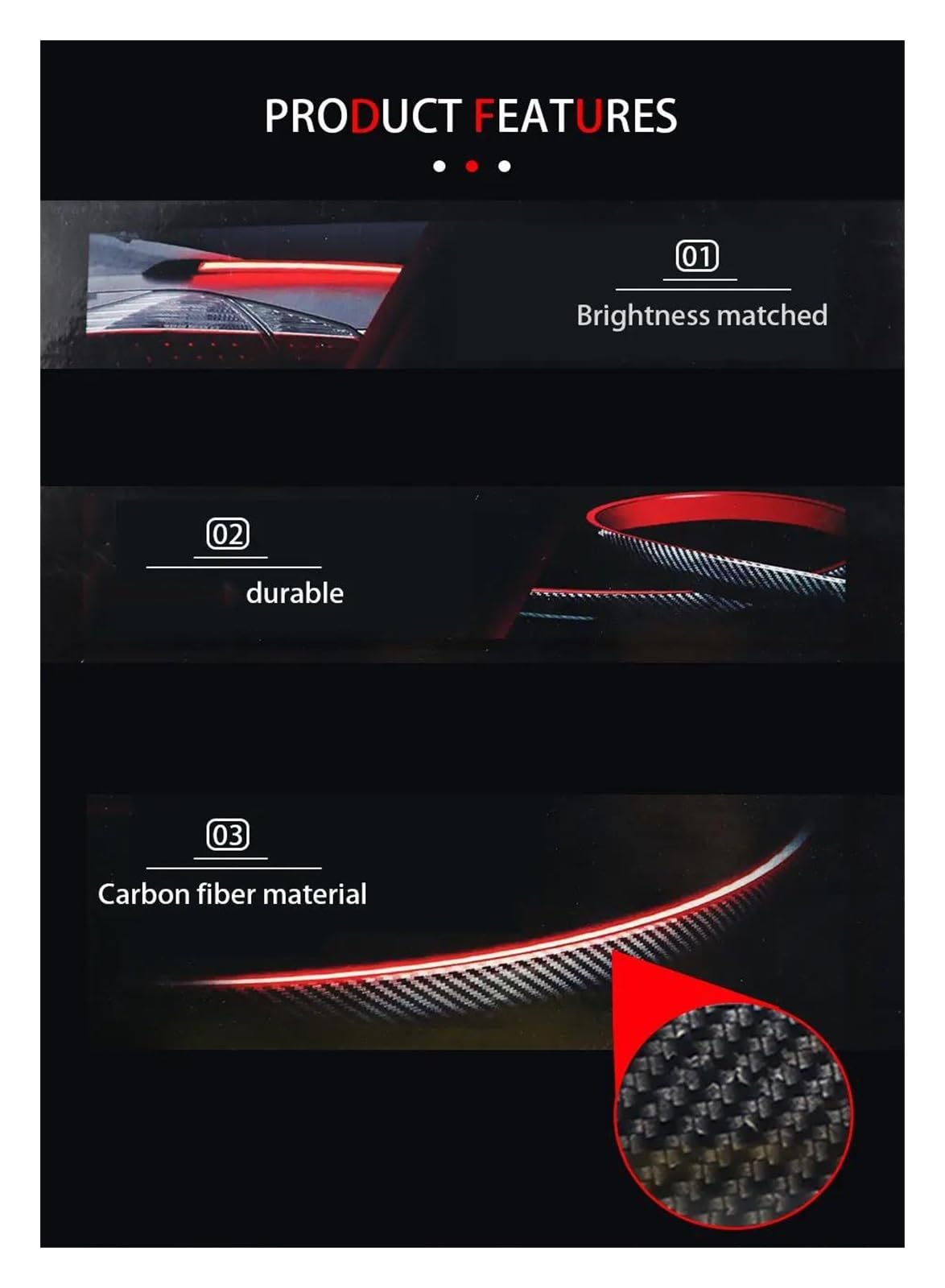Coda Spoiler Alettone Led Spoiler Luce Universale Fibra Carbonio Auto Spoiler Posteriore Lampada Flusso Terza Luce Freno Luci Segnale Arresto 12V 120 Centimetri Ala Posteriore Auto
