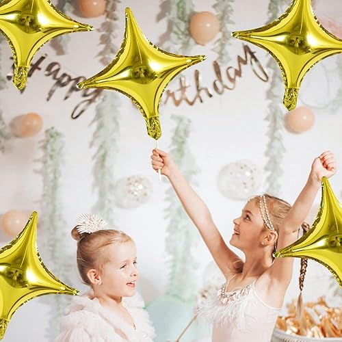 Miniatura 6 de Globo de Mylar en forma de estrella de 18 pulgadas, 30 globos dorados de estrella de cuatro ángulos para fiesta de cumpleaños, boda, día de San