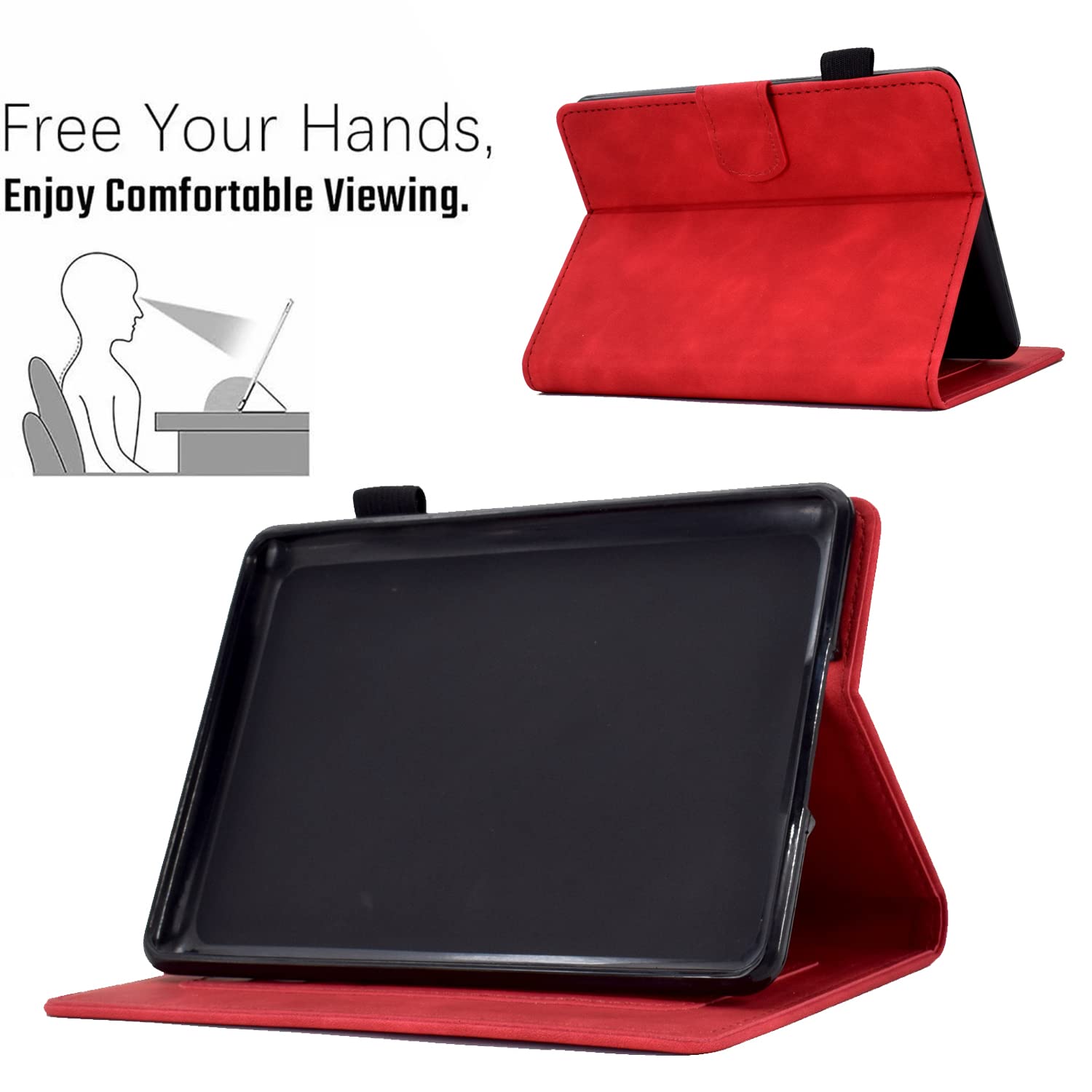 Étui portefeuille magnétique en cuir PU compatible avec tablette PC Kindle Paperwhite 4/3/2/1 (rouge)