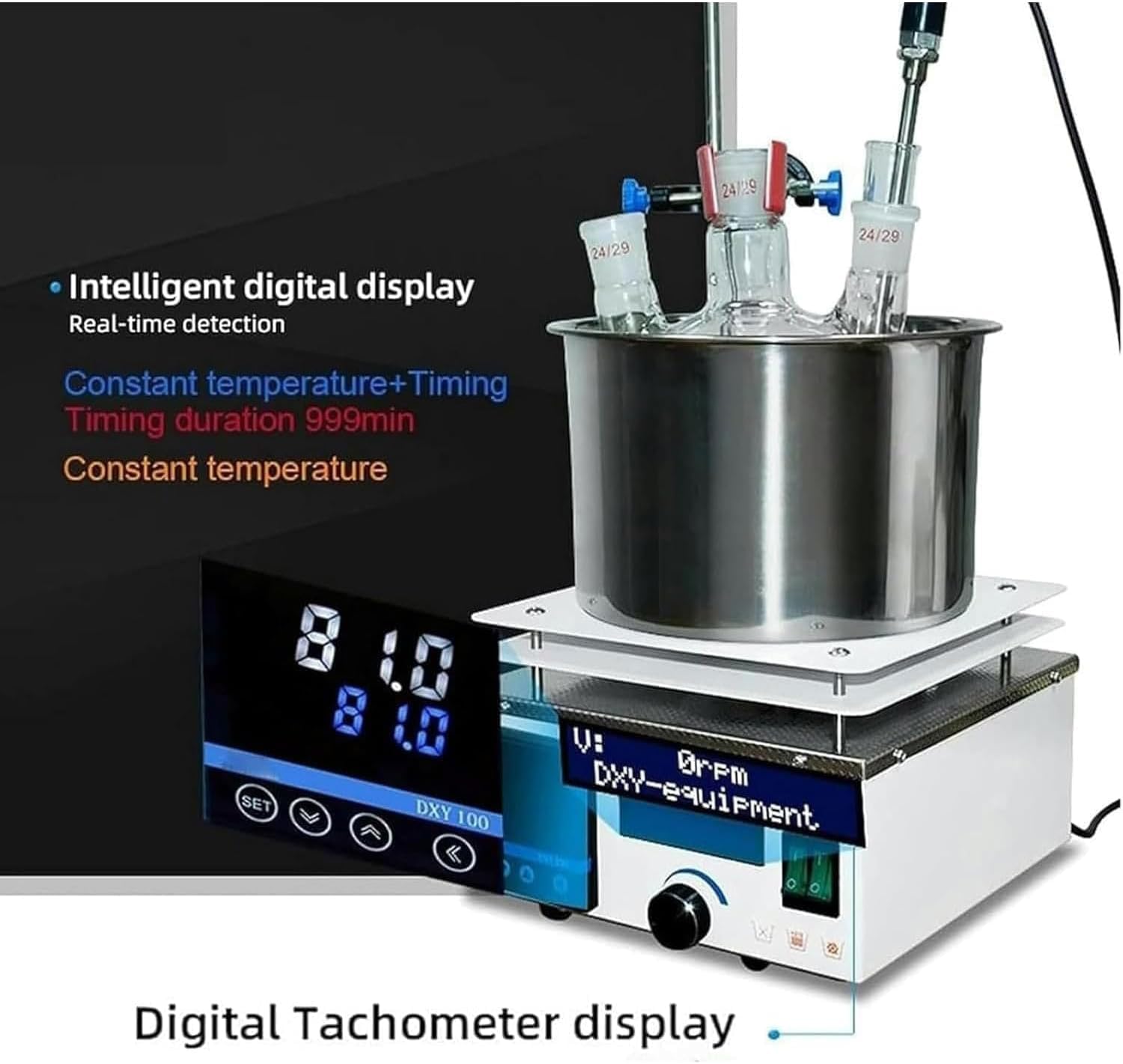 Agitador magnético de calefacción con pantalla digital, velocidad de rotación de 2450 rpm, temporizador de control de temperatura para baños de agua/aceite, ideal para uso doméstico e investigación